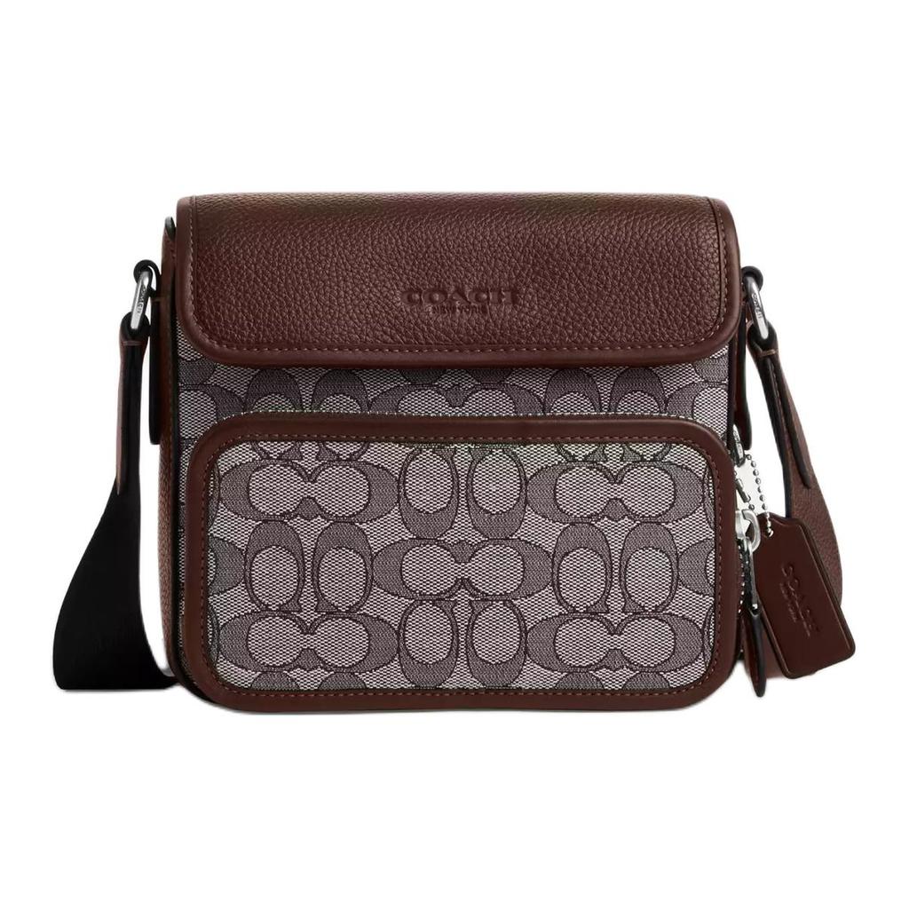 Coach Sullivan 20 Classic Monogram Print Flap Jacquard Leather Shoulder Crossbody Bag Small Men Bags Oak Maple CT834-SVS8S