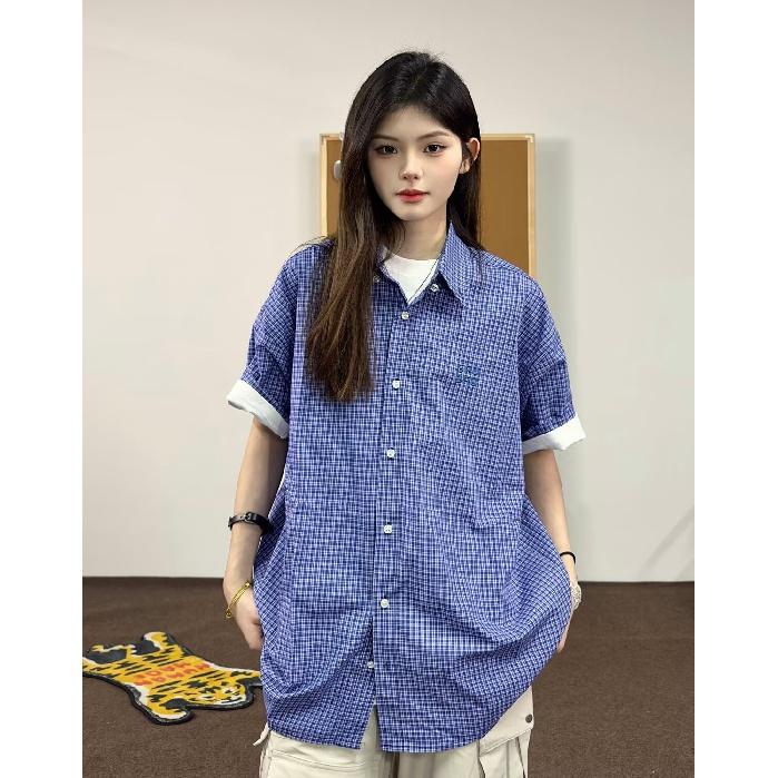 

Рубашка с длинными рукавами с буквенным принтом 2024 года в японском стиле в стиле Гонконга, свободная рубашка для мужчин, летняя модная универсальная повседневная куртка 2XL синий