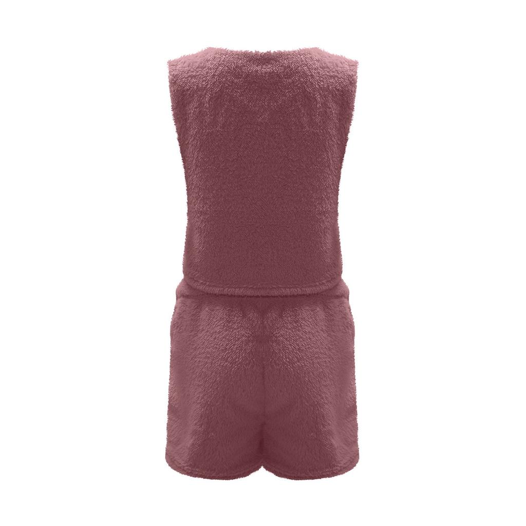 Women's Casual Solid Color Drawstring Plush Vest Shorts Coat Three Piece Suit