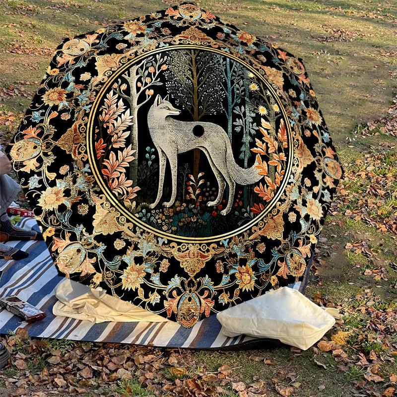 1PC Fox Forest Umbrella-8-Rib Reinforced, Automatic Open, Lightweight & Durable, Cute Fashion Accessory for Outdoor, Beach or Casual Use, Beach Umbrel