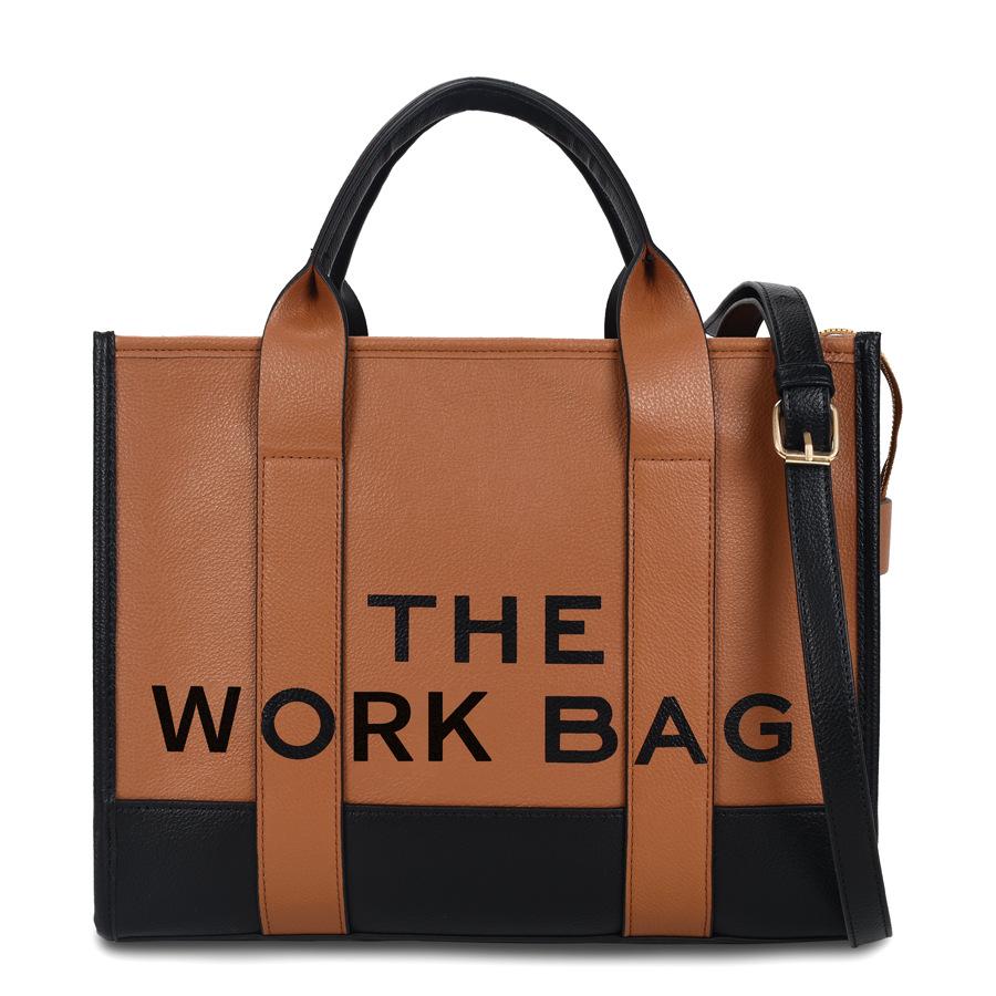 

Женская двухцветная сумка через плечо - модная сумка через плечо из искусственной кожи для работы 33x15x26 cm коричневый