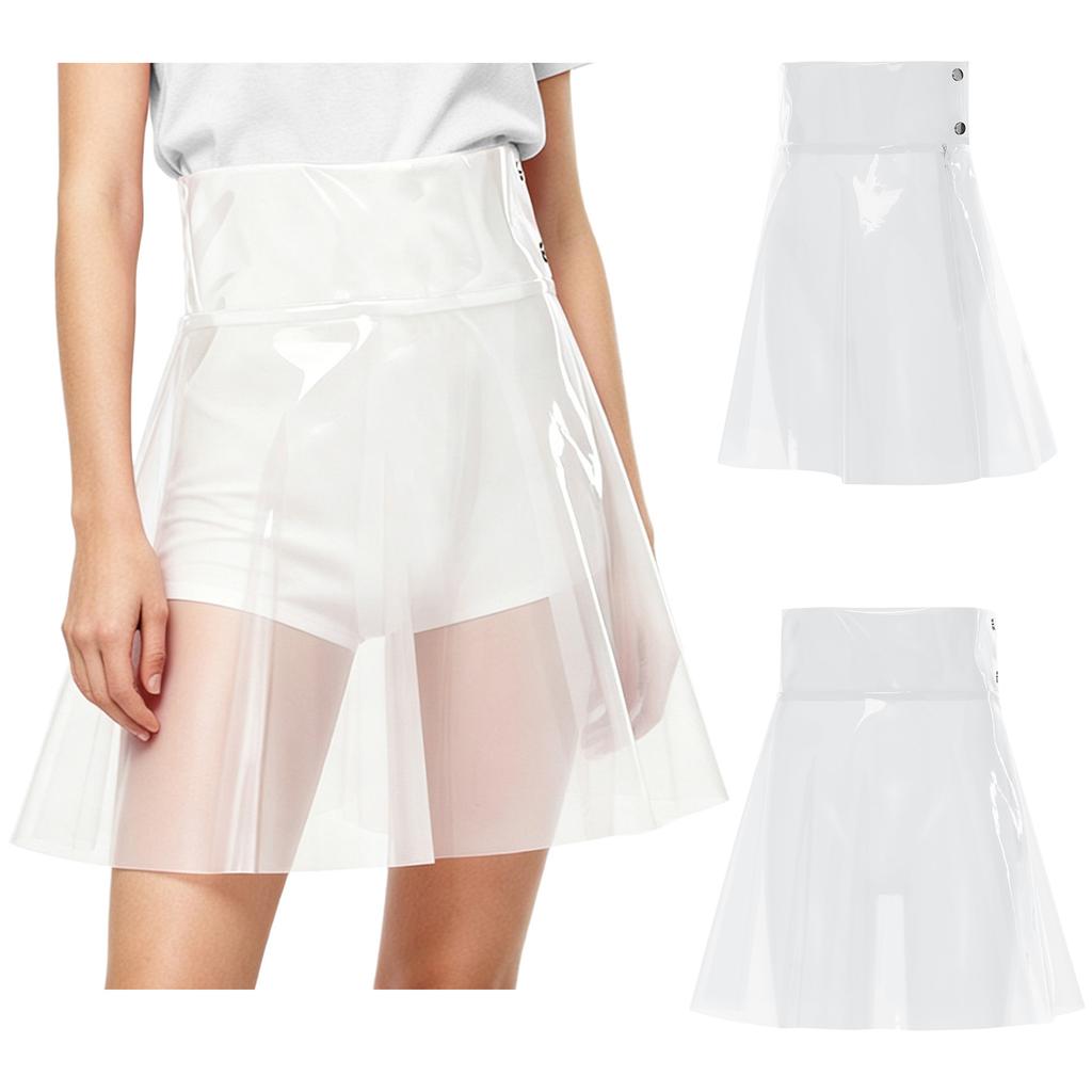 S-XXL Doorzichtig PVC Hoge Taille Geplooide Zoom A-lijn Minirok Transparante Cover-up Rok voor Vrouwen Strandfeest Rave Clubkleding Festivals