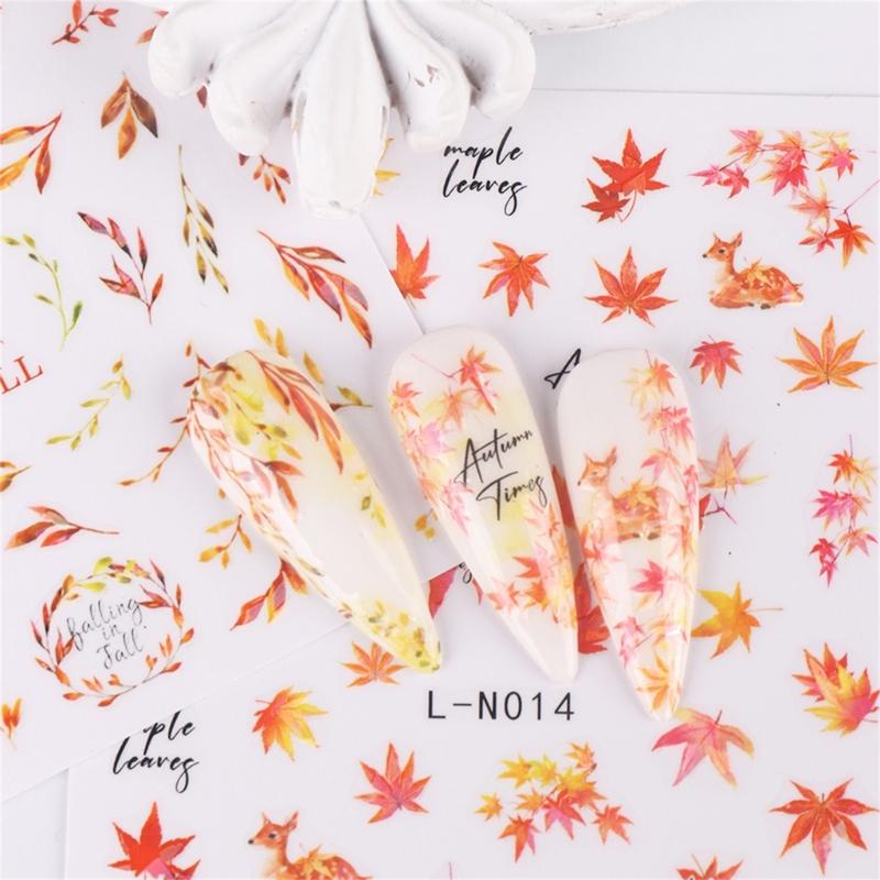 Thanksgiving Nail Decorations 6 Sheets with Maple Leaves and Pumpkins Self Adhesive Nail Art Stickers for Women