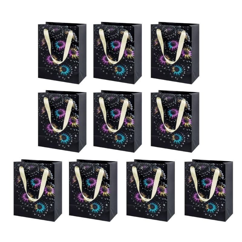 10 Pieces Multicolors Paper Bags Stylish Holiday Present Storage Pouches Handmade Assorted Color Gift Bag with Handles
