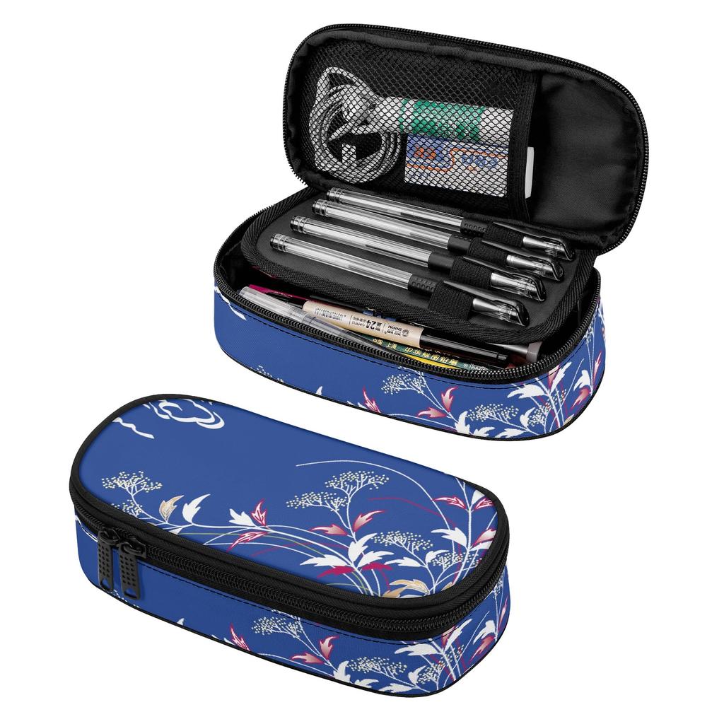 Pencil Bag Portable Scratch Resistant Polyester Zipper Closure with Main Compartment Mesh Pocket and Pen Slots for Students