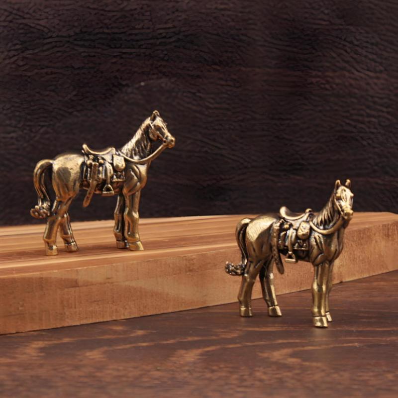 Vintage Brass Horse Statue Feng Shui Lucky Wealth Decor Collectible Figurine Zodiac Horse Ornament Good Fortune Home Decoration
