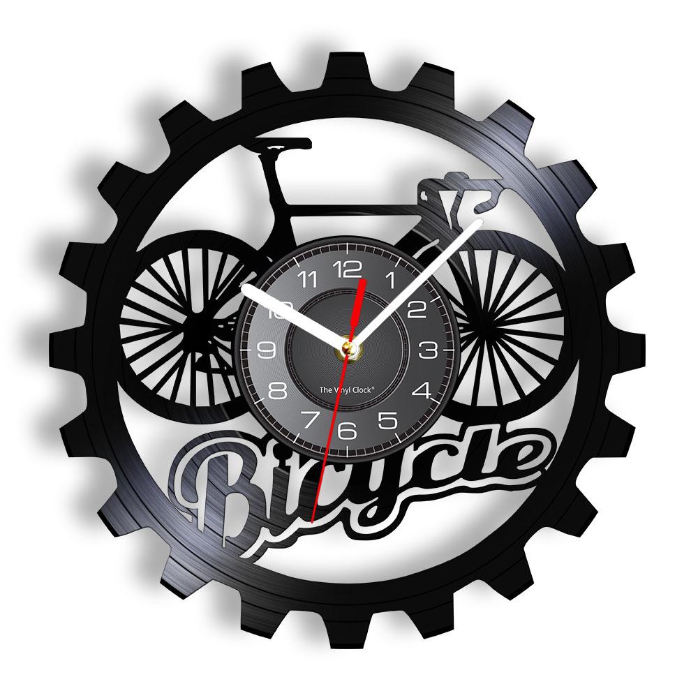 Zeit zum Radfahren Biker Inspirationszitat Heimdekoration Mountainbike Wanduhr Altes Fahrrad Radfahrer Retro Schallplatten Wanduhr