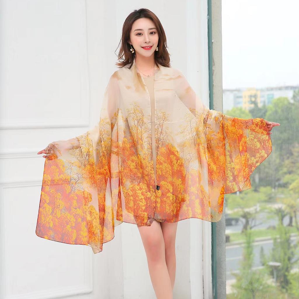 130x200cm Silk Scarf Folral Women Summer Hijab Luxury Print Sunscreen Bandana Foulard Pashmina Scarves Echarpe Shawl Large Wrap