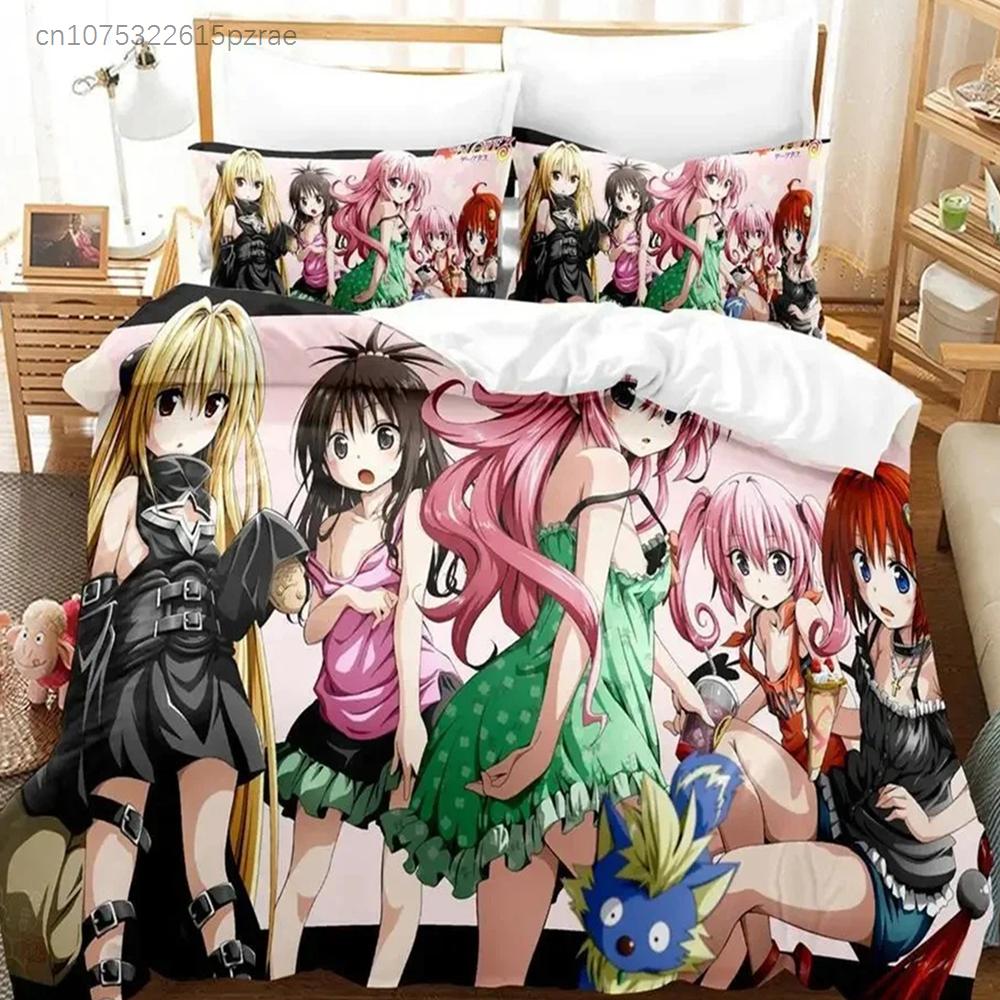 סט מצעים לאנימה Yami To LOVE-Ru כיסוי שמיכה סט מיטה כיסוי שמיכה ציפית שמיכה גדולה מלכותית קווין בנים מבוגרים