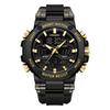 For FB0062 Luxury Gold Sport Watch Men 50m Waterproof Quartz Luminous Hands Chronograph Digital Watch Alarm Stop Silicone Watch