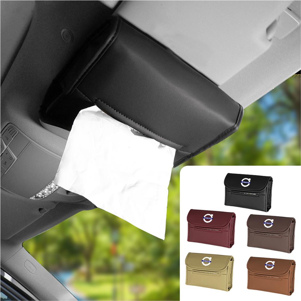Leather Car Tissue Box Car Center Console Seat Back Tissue Box Hanging Storage Box For Volvo Rdesign XC60 XC90 V40 V50 V60 AWD