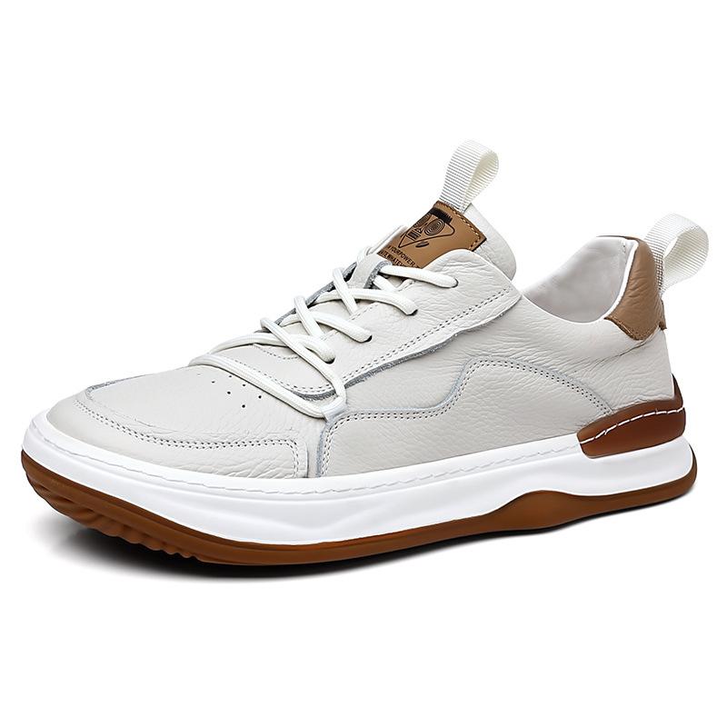 Fashion Men's Genuine Leather Casual Sneakers Top Grain Cowhide Platform Sole Breathable Comfortable Clown Style Fashion Derby Shoes