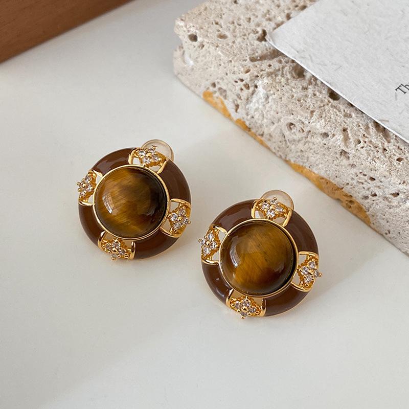 Geometriske ovale øredobber med stift, vridd kantdesign, premium følelse øredobber, middelalderske vintage franske retro øredobber