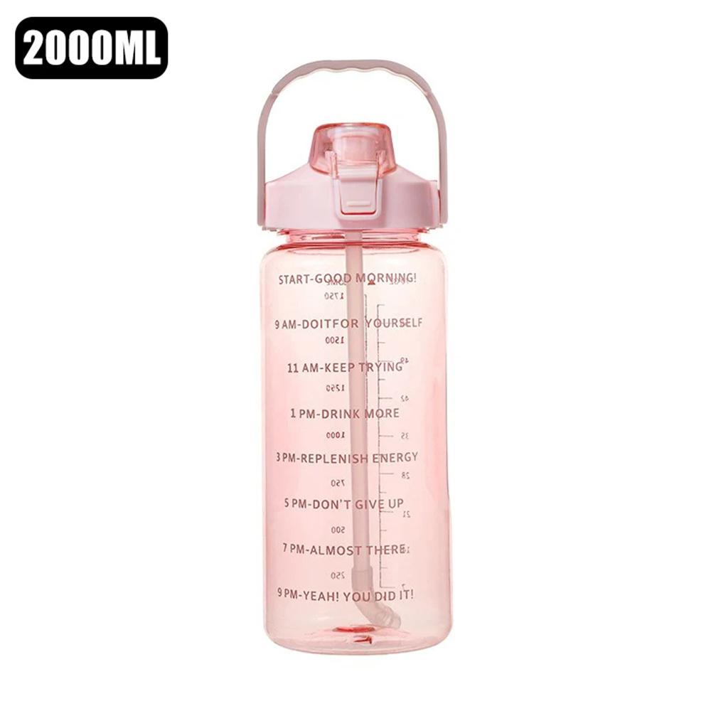 2L Water Bottle with Time Marker, Leak Proof, Non-Slip, Plastic Portable Travel Water Bottle Fitness Cup With Cute Stickes