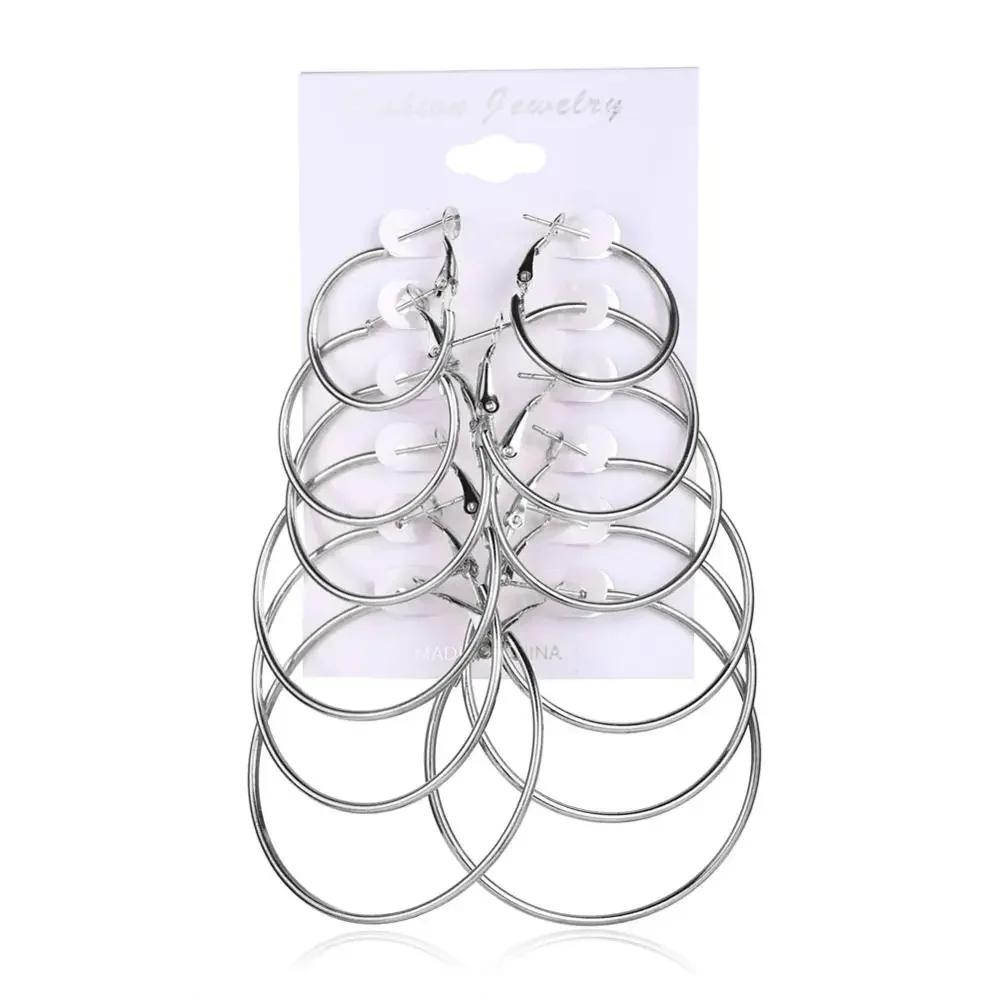 6pair/set Punk Big Smooth Circle Round Hoop Earrings Exaggerate Big Women Trendy Large Hoop Earrings Brand Loop Earrings Jewelry