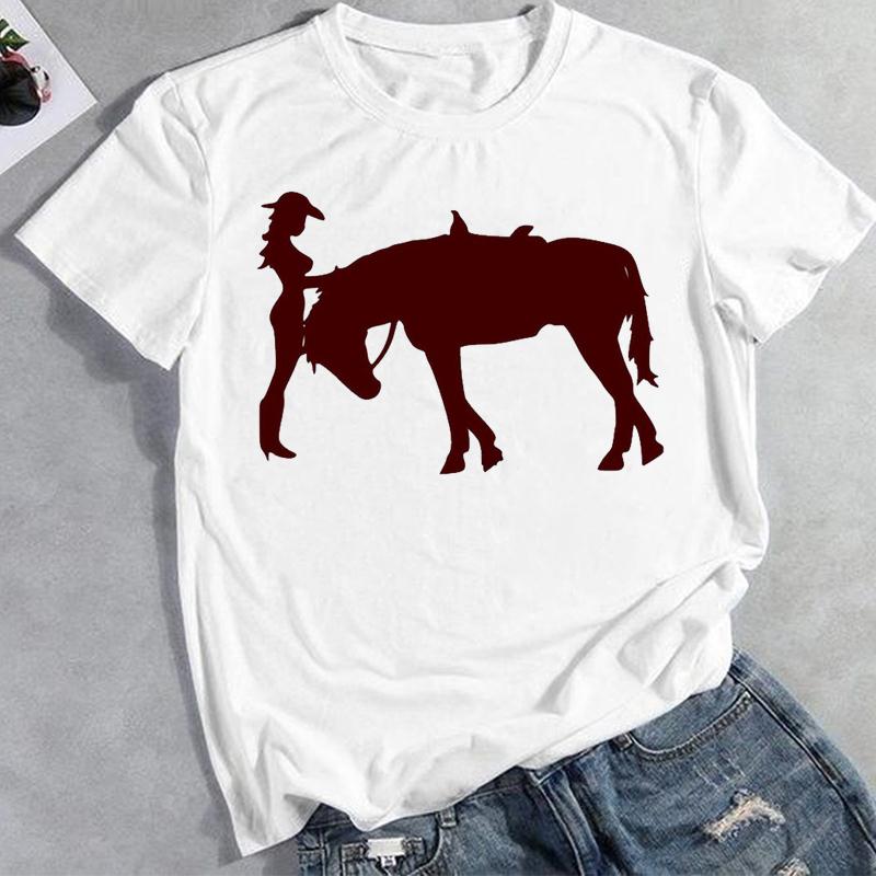 Lata 90. Akwarelowy Koń Miłość Ubrania Codzienna Letnia Moda Koszulka z Nadrukiem Kobiety Top Koszulka Krótki Rękaw Pani Kobieta Koszulka z Nadrukiem