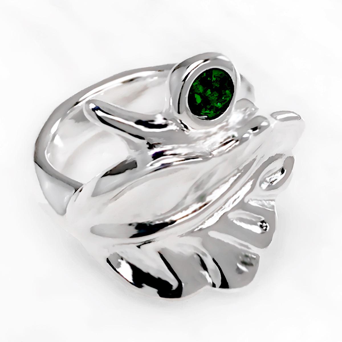 UNOde50 Vintage Green Crystal Feather Leaf Ring for Women - Exquisite Gift Size 8