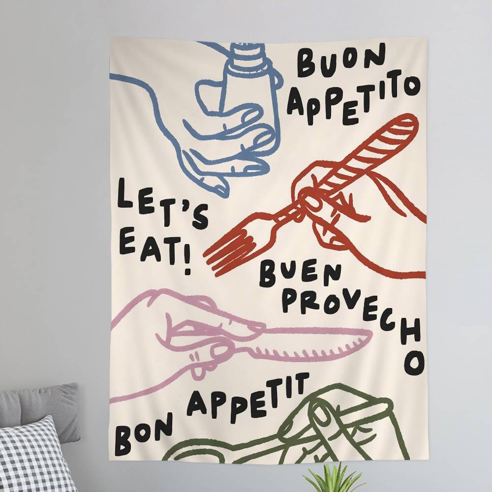 Bunte Linien Abstrakte FOOD und DRINK Tabelle Wandteppich Heimdekoration böhmische Dekoration Divination Wandbehang Heimdekor