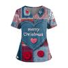 Women's Christmas Print V-Neck Double Pocket Short Sleeves Hem Slit Uniform And Caregiver Top