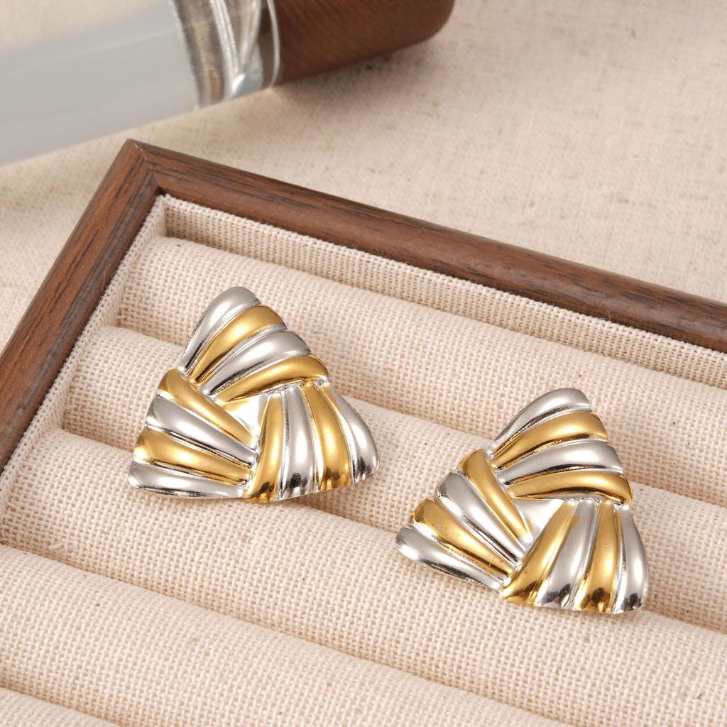 Gold and Silver Stainless Steel Ear Studs with Color Block Design