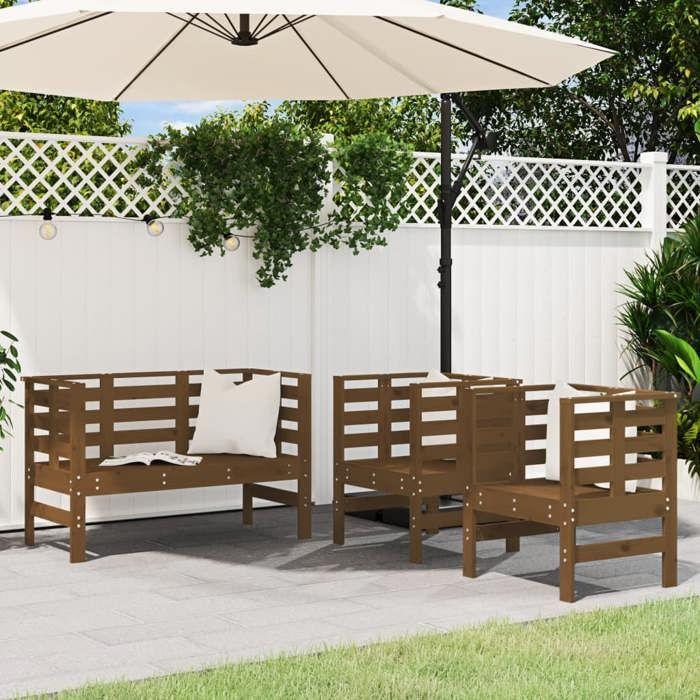VidaXL Salon de Jardin 3 pcs, Sièges de Patio, Ensemble de Meubles, Mobilier de Terrasse Arrière-cour Extérieur, Marron miel 825145