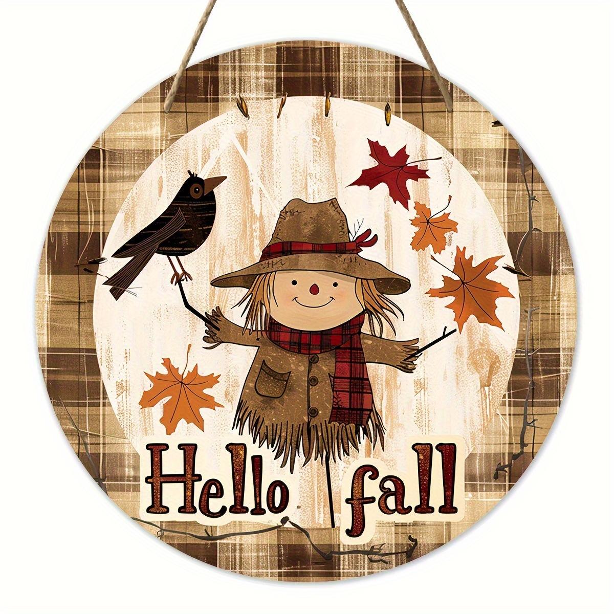 

2d Плоский 20*20см, Осеннее Украшение Дома, Деревянный Круглый Логотип Пугало Креативная Декоративная Табличка, для Дома, Сада, Кухонного Настенного Декора. 20*20cm