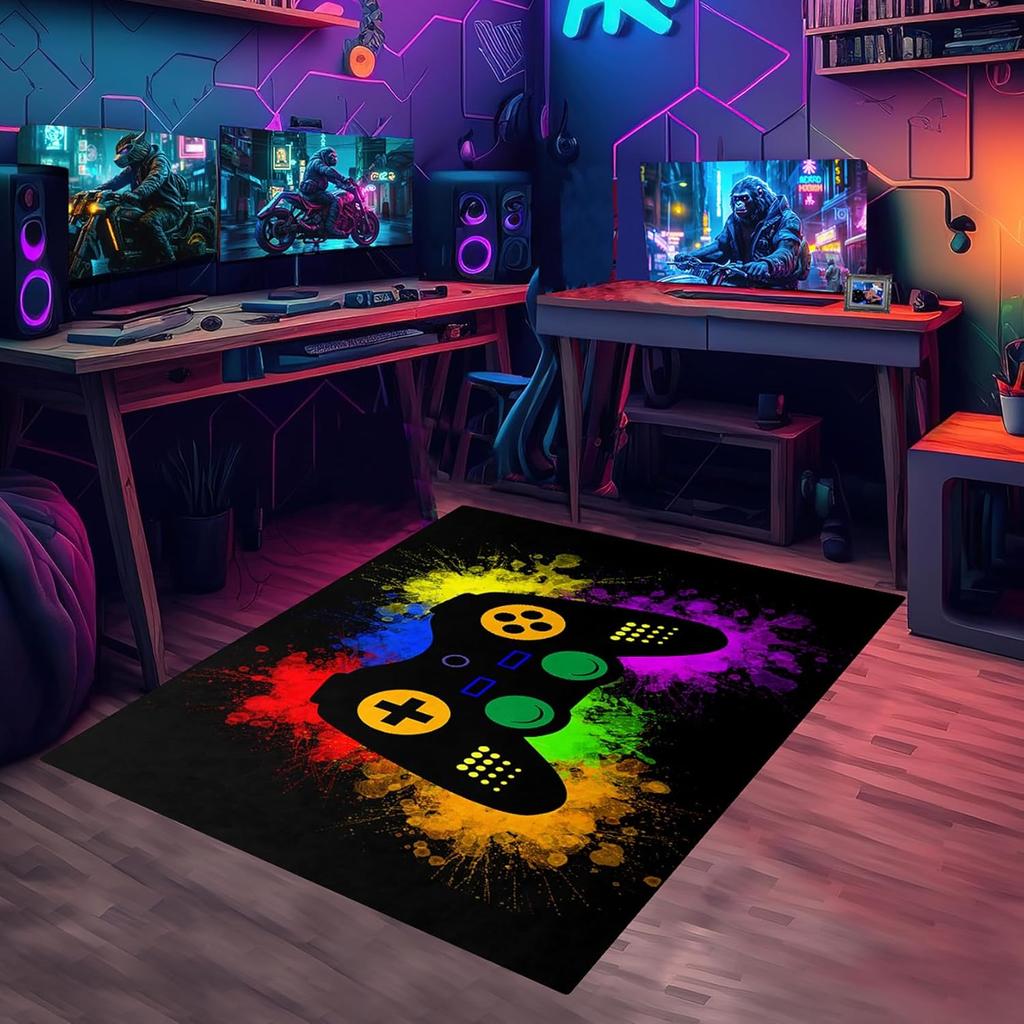 Gaming Rugs for Boys and Teens Bedroom, Non-Slip Gamepad Controller Carpet, Decorative Gamer Rug for Living Room