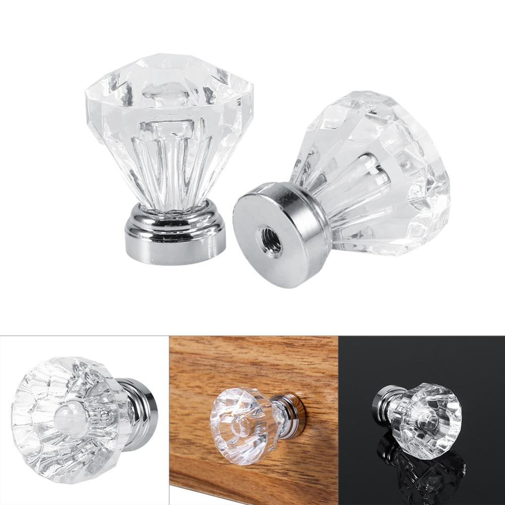 16pcs 25*30mm Cabinet Knobs Crystal Clear Glass Drawer Pulls Diamond Shape Cabinet Handles  Cabinets
