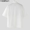 INCERUN Herren Reverskragen Kurzarm Gestreift Spitze Patchwork Lässig Oversized Hemden