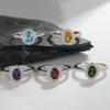 S925 Sterling Silver Natural Topaz Garnet Purple Citrine Color Treasure Ring Women'S Oval Open Ring