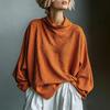 Women's Color Neck Long Sleeve Knit Vintage Casual Sweatshirt