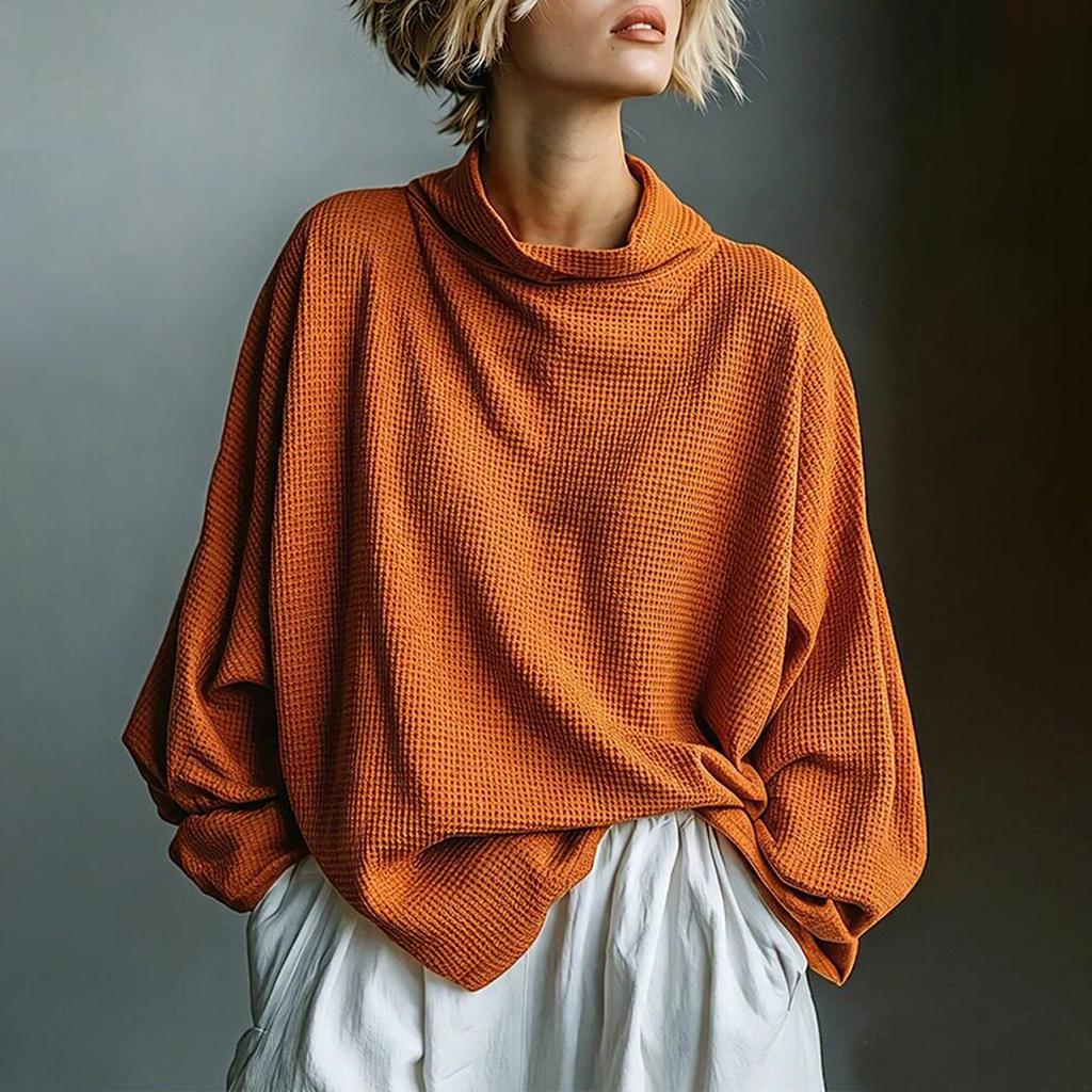 Women's Color Neck Long Sleeve Knit Vintage Casual Sweatshirt