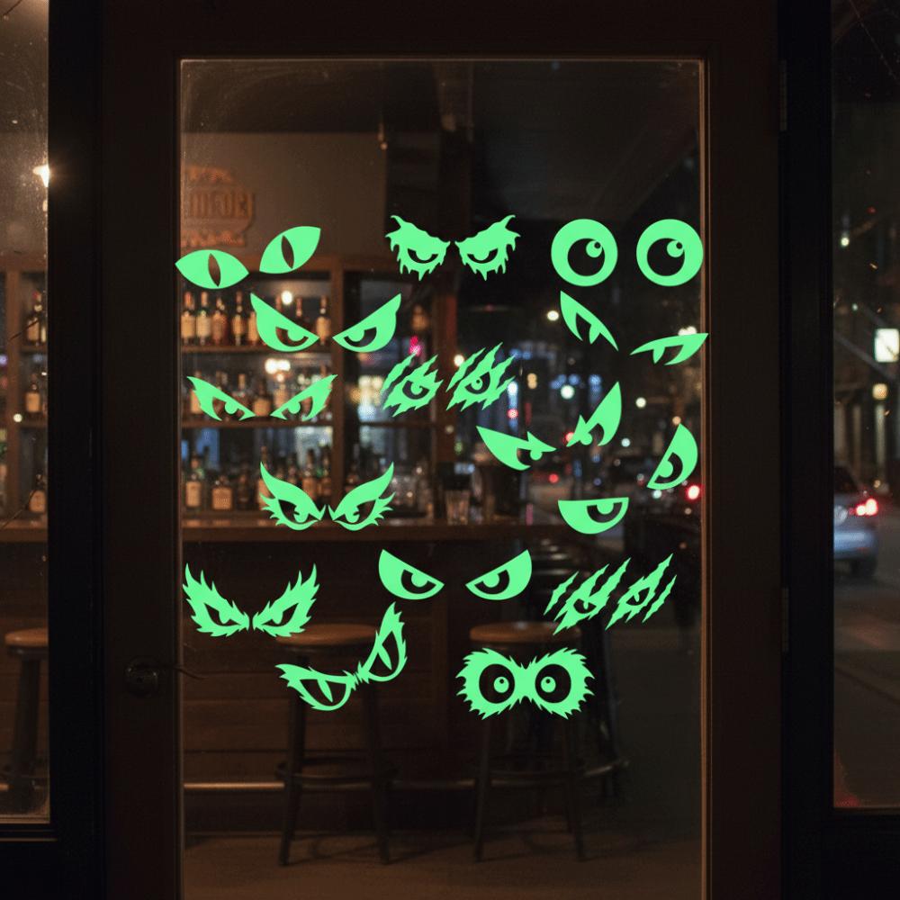 2 Sheet Fluorescent Window Sticker Ghost Pumpkin Eye Pattern Wall Decals Static-cling Stickers Door