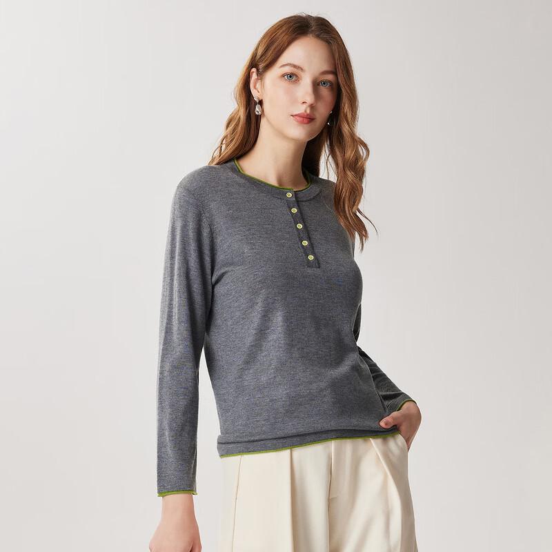 Zhaojun Women's Casual Rolled-Edge Half-Open Knit Wool Blend Sweater