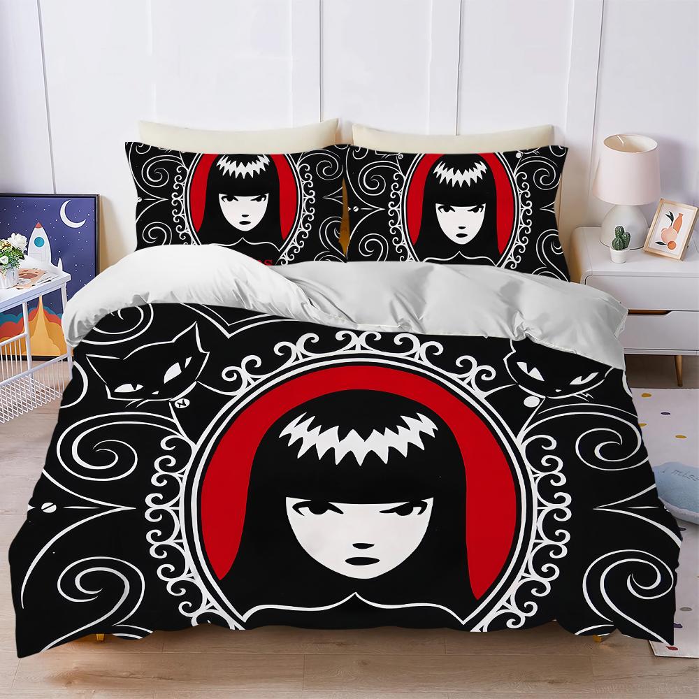 E-Emily The Strange Buch Bettwäsche-Set Heimstil Bettwäsche Weiche Baumwolle Bett 3-teiliges Set Studentenzimmer Geschenk EU Single(135x200cm) gray