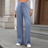 Fall Winter New Women's Solid Color High Waist Loose Straight Long Trousers With Pockets Elastic Waist Casual Pants For Crossborder Trade