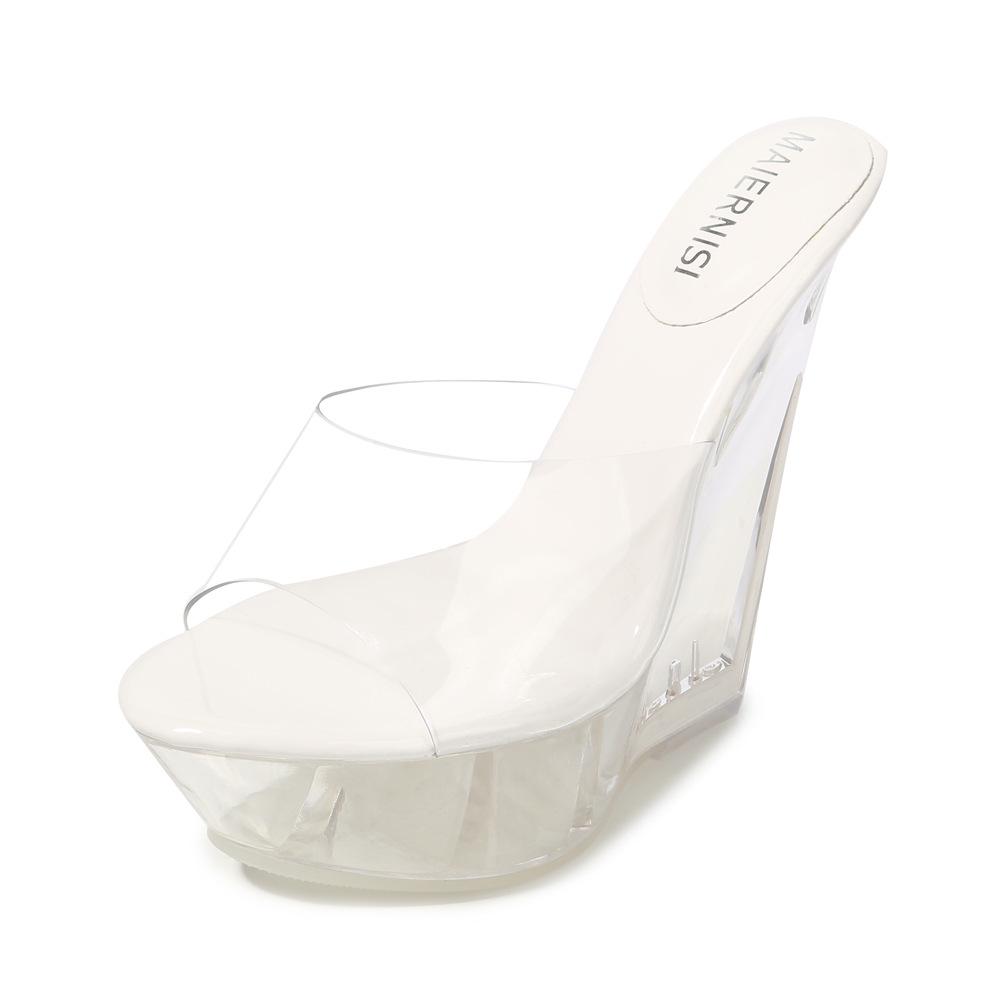 Plateauabsatz coole Hausschuhe hoch transparent keilförmiger Spezialabsatz Kristallschuhe wasserdicht Tisch sexy Sandalen mit offenen Zehen für Damen