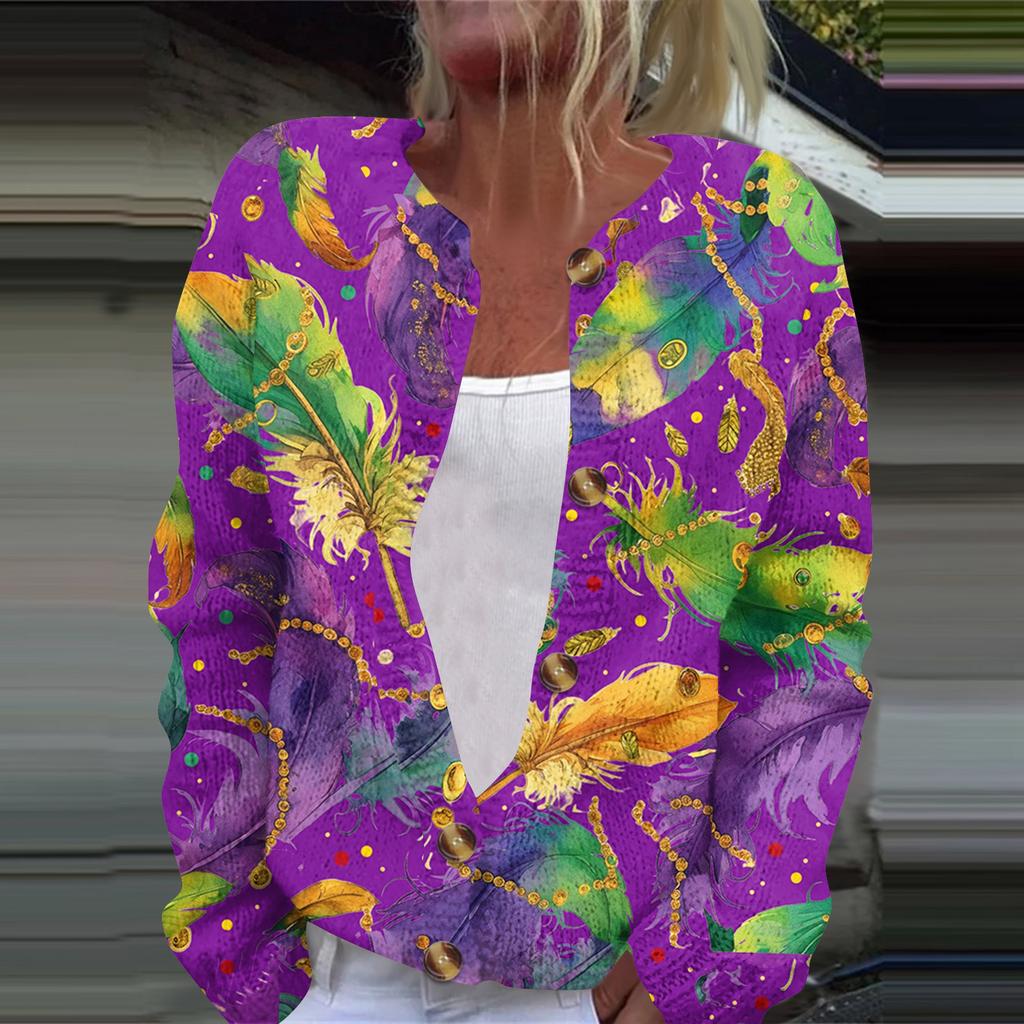 Dámská módní pletená svetrová bunda s dlouhým rukávem a zapínáním na knoflíky