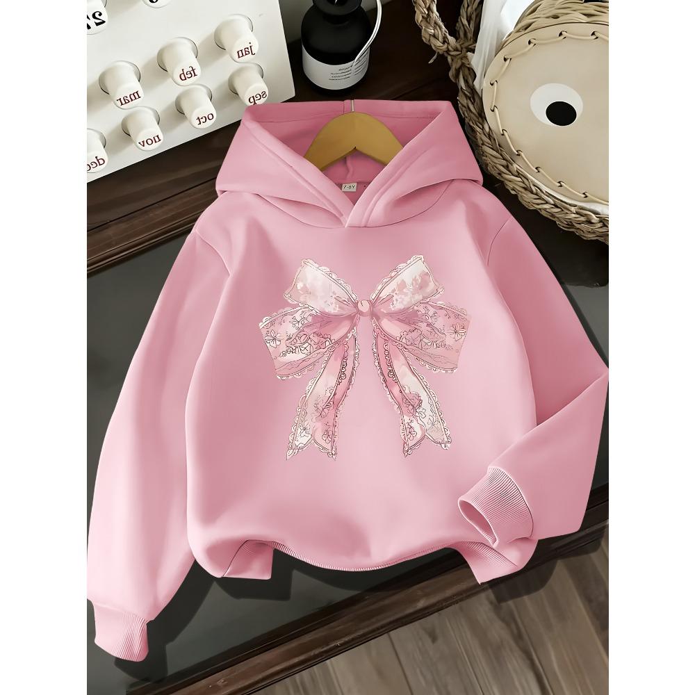 Summer Children's Round Neck Hooded Loose and Comfortable Sports Fashionable and Versatile Creative Bow Tie Long Sleeved Top