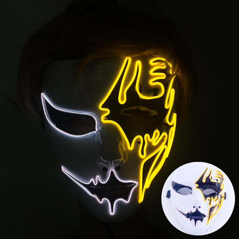 LED Ręcznie malowana Maska Halloween Karnawał Bal maskowy Cosplay Horror Akcesorium Męska Maska Dziwna Maska na twarz Świecąca Maska Disfraz