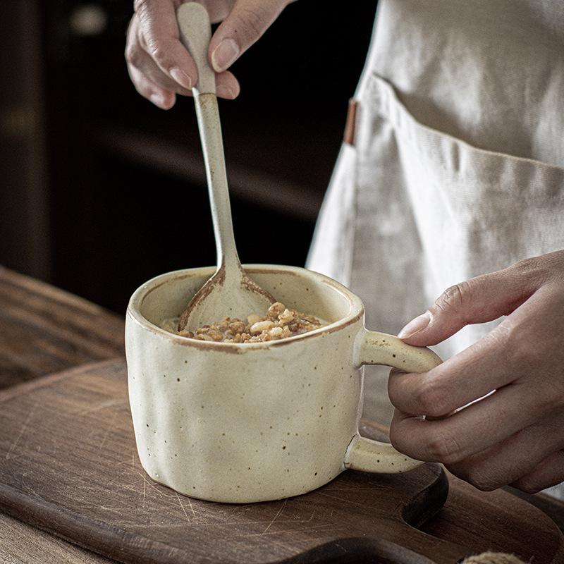 Huajianji Retro Ceramic Mug with Japanese Soup Spoon