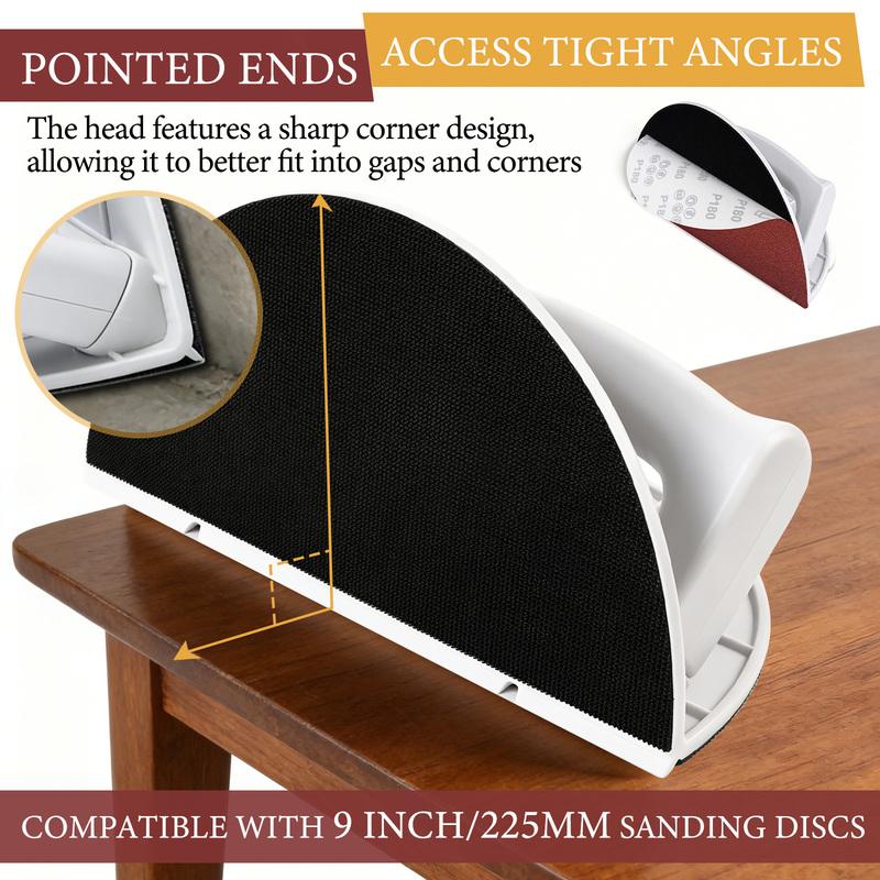 Drywall Corner Sander, Semi-Circular Angle Tool with 12PCS 9 Inch Hook and Loop Sanding Discs 120/180/240 Grit for Wall Corners