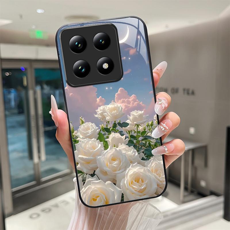

Beautiful Flower Cute Cartoon Cats Case For Xiaomi Mi 14T / Mi 14T Pro 5G Tempered Glass Phone Case Protective Cover Hard Shell Xiaomi 14T