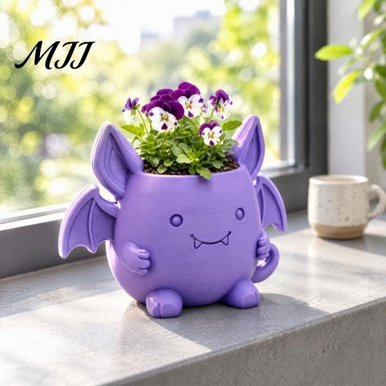 Mini Cactus Pot 3D Printed Devil Bat Flower Pot, Gothic Halloween Planter with Creative Gardening Present for Plant Lovers Wings Home Office