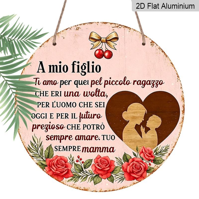 

2D Flat Retro Aluminum Wall Decorations in Various Sizes, Featuring An Italian Quote To My Son and A Floral Mother-and-child Silhouette Design 20*20cm