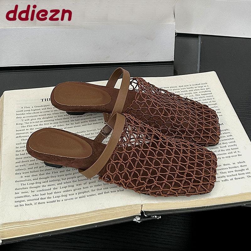 Fashion Ladies Wedges Slippers Sandals Shoes With Low Heel Fashion Mesh Female Wedges Summer Beach Slides Slippers Shoes For Women Mules
