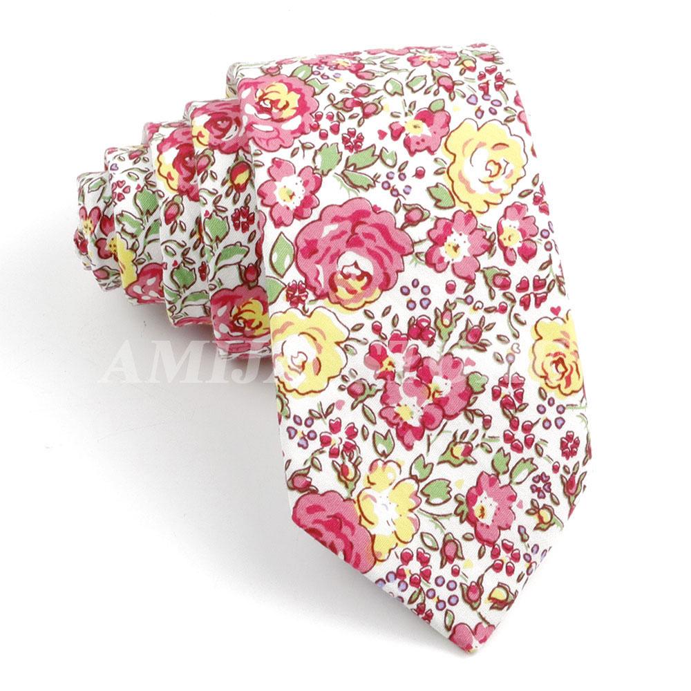 New Cotton Floral Tie For Men Women Soft Gentle Elegant Flower Necktie White Blue Yellow Narrow Skinny Wedding Party Accessories