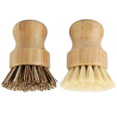 Spazzole per piatti in bambù, Spazzole per pulizia in legno da cucina per lavare padelle/pentole in ghisa, setole in sisal naturale