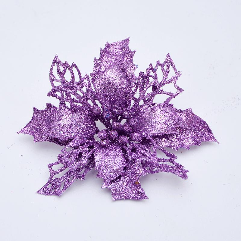 

11 см маленький восьмиугольный золотой порошок ажурный рождественский цветок искусственный цветок рождественская елка гирлянда из ротанга декоративный кулон фиолетовый