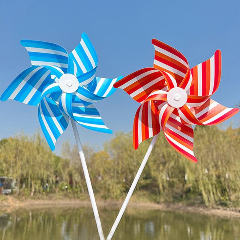 22Cm Six-Leaf Stripes Solid Color Small Plastic Hand-Held Windmills Garden Plant Flower Repellent Windmill Outdoor Decoration